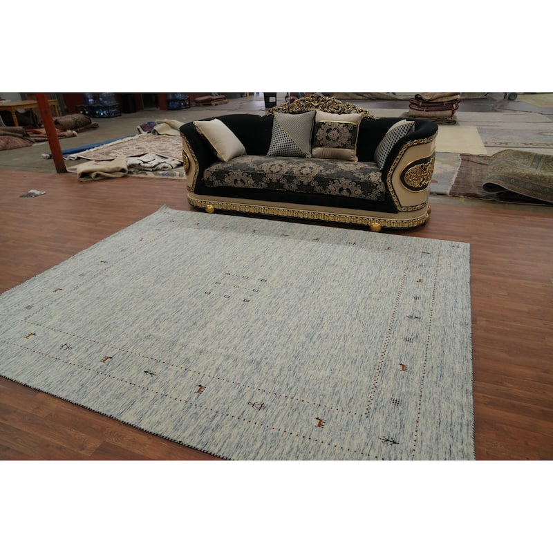 Hand Knotted Oriental 100% Wool Carpet Tribal Animal Pictorial Beige & Ivories Gabbeh Area Rug - 9' 11'' X 8' 3''