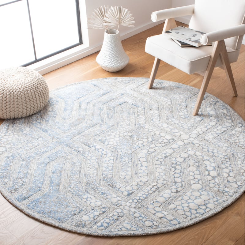 SAFAVIEH Handmade Restoration Vintage Sopho Wool Rug - 6' Round - Blue/Ivory