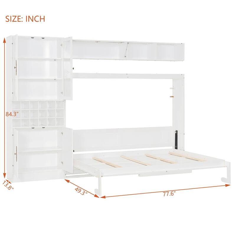 Full Size Murphy Bed Wall Bed with Sofa ,Shelves USB & Light