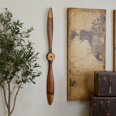 Brown Metal 2 Blade Airplane Propeller Wall Decor with Aviation Detailing