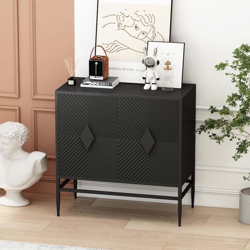 31.50" Modern 2 Door Wooden Storage Cabinet Accent Cabinet with Metal Leg Featuring Two-tier Storage - Black