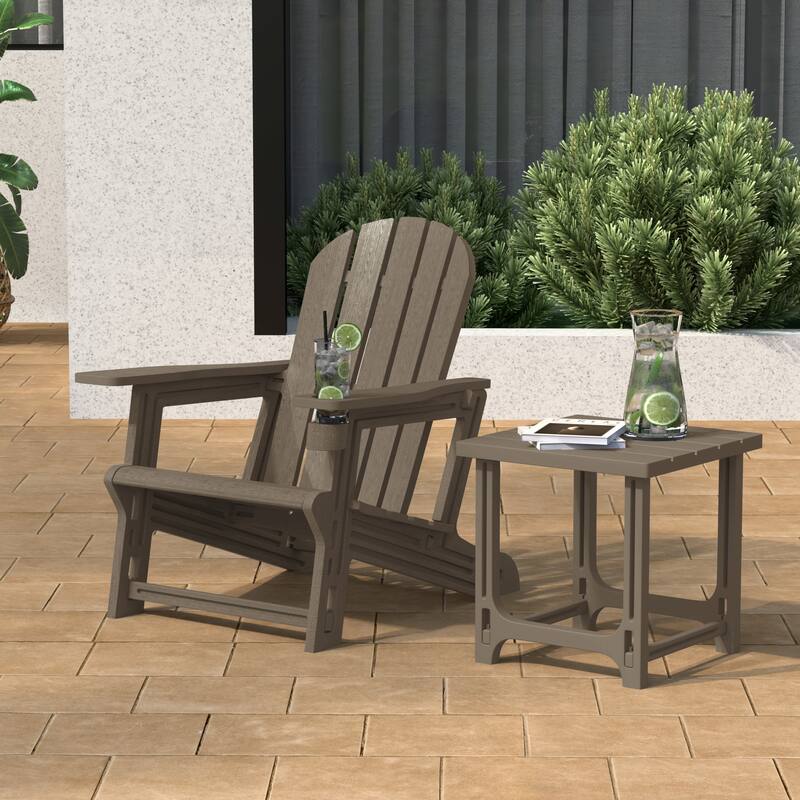 Polytrends Coastline Outdoor Poly Adirondack Chair with Side Table