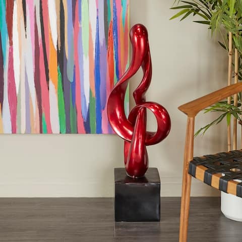 Red or White Polystone Swirl Abstract Sculpture with Black Base