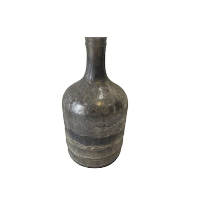 Etched Glass Tabletop Bottle Vase - 10" - Silver and Gray