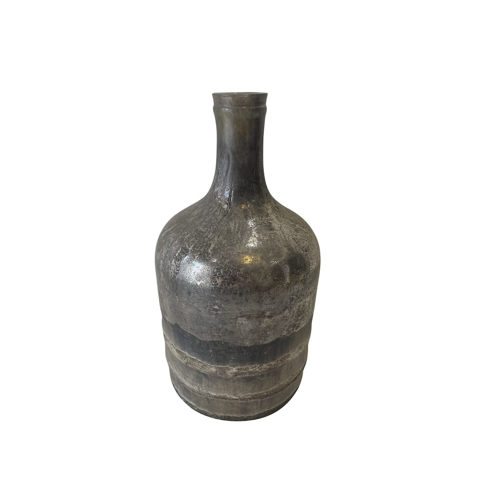 Etched Glass Tabletop Bottle Vase - 10" - Silver and Gray