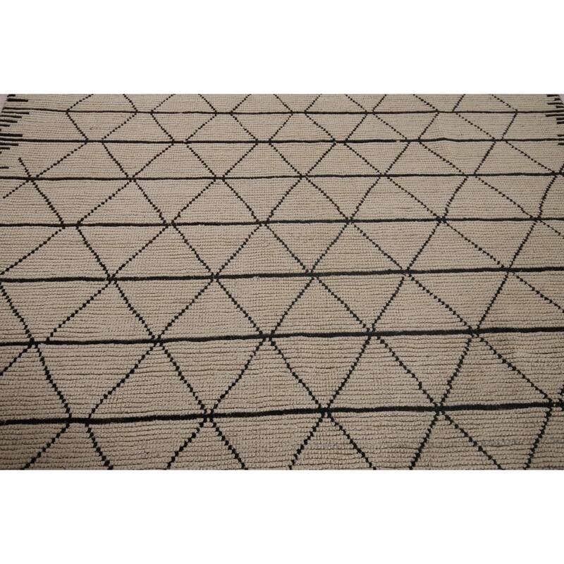 Trellis Moroccan Area Rug Hand-Knotted Oriental Beige Wool Carpet - 6'11"x 10'3"