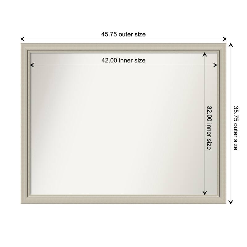 Romano Silver Narrow Framed Non-Beveled Custom Wall Mirror, Bathroom Vanity Mirror - Outer Size: 45.75 x 35.75