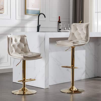 Velvet Swivel Bar Stools Set of 2, Dining Bar Stool with Height Adjustable, Upholstered Kitchen Stools with Footrest聽