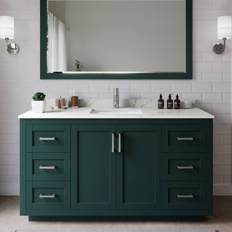 Wyndham Collection WCF292960S-QTZ-UNSM58 Miranda 60" Free Standing - Green / Giotto Quartz Top / Brushed Nickel