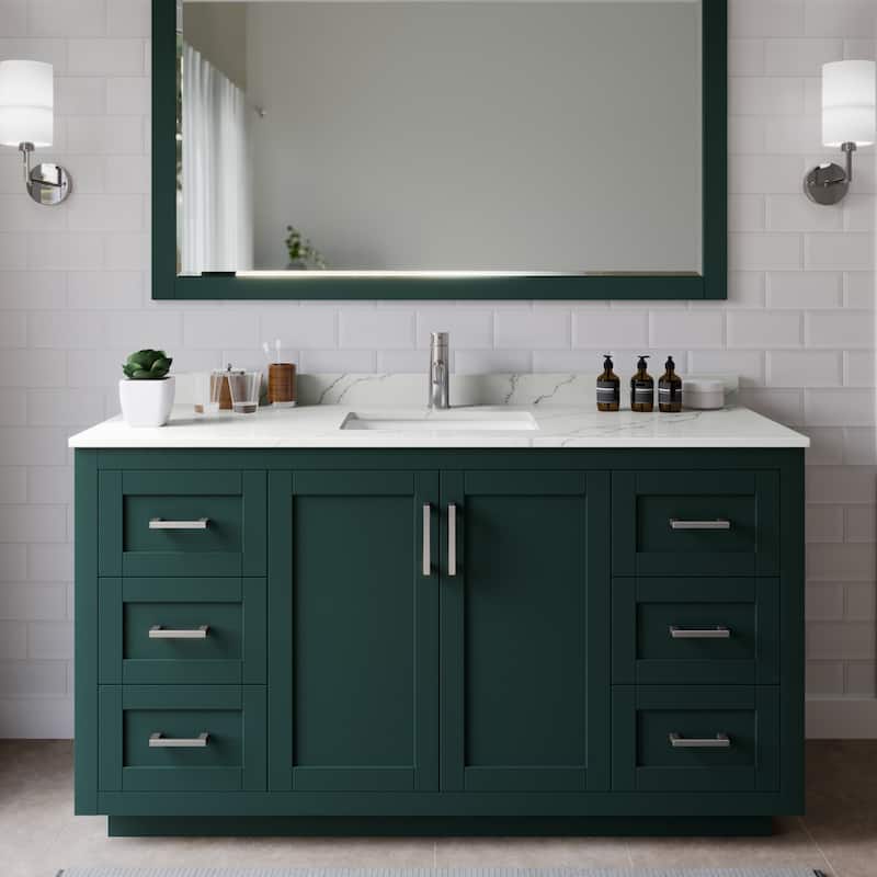 Wyndham Collection WCF292960S-QTZ-UNSMXX Miranda 60" Free Standing - Green / Giotto Quartz Top / Brushed Nickel
