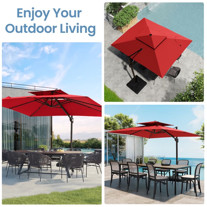 9 FT x 12 FT Outdoor Patio Dual Top Umbrella Cantilever Offset with No Base