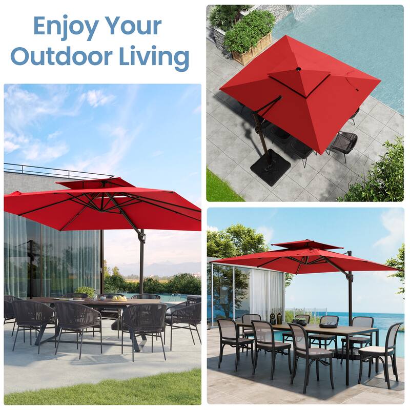 Pellebant 9 FT x 12 FT Outdoor Patio Cantilever Umbrella with Base Double Top