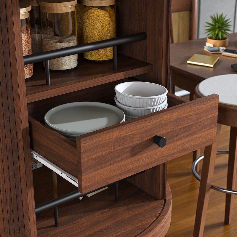 59 Inch Extendable Oval Dining Table with 2 Tier Storage, Walnut Finish MDF Pedestal Table for 4-6