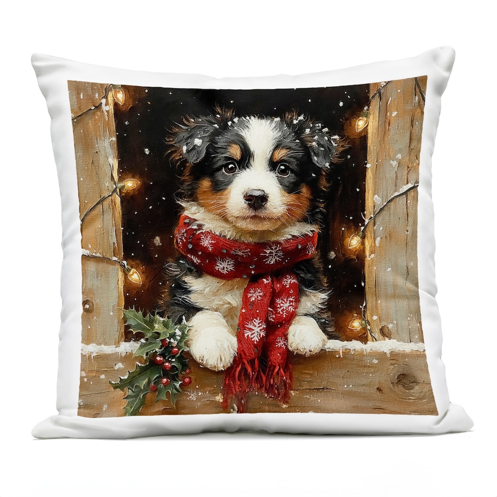 Stupell Snowy Christmas Lights Puppy Printed Outdoor Throw Pillow Design by Riley B