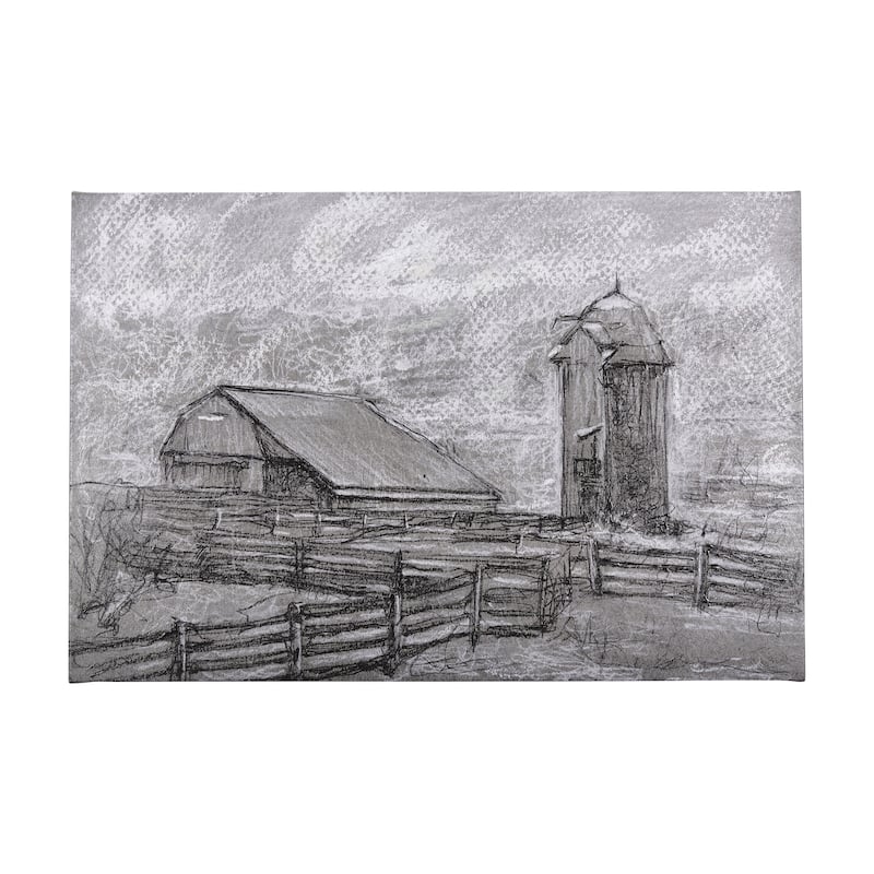Farm View Sketch II (60 x 40) Canvas Art Print - Large