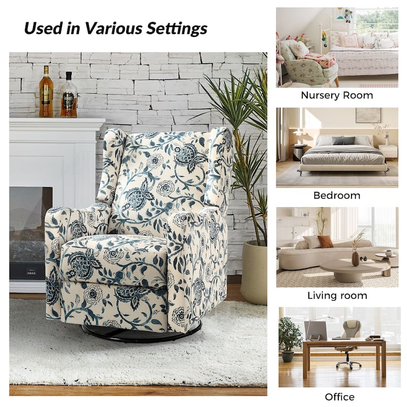 Gastone Transitional Floral Fabric Nursery Recliner with Curved Arms by