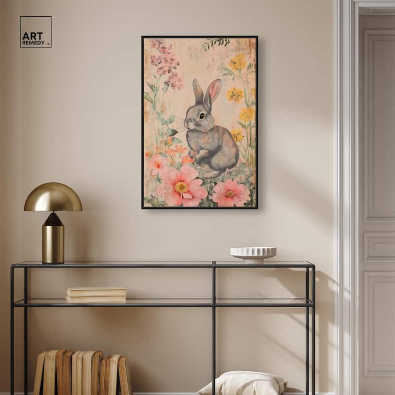Floral Bunny Canvas by Art Remedy