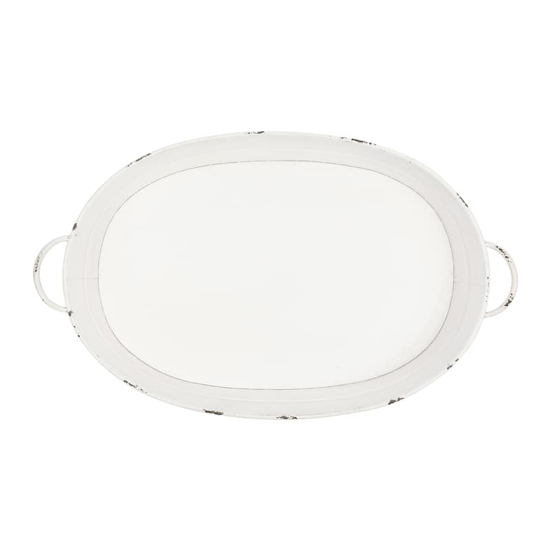 Oval Distressed Metal Tray with Handles