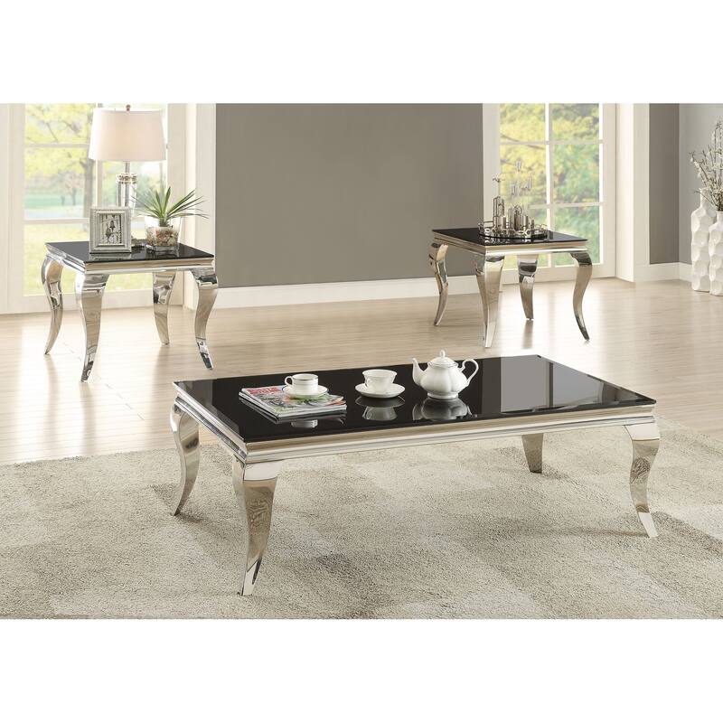 Carone Glass Top Coffee And End Table Set - 3-piece set - Black