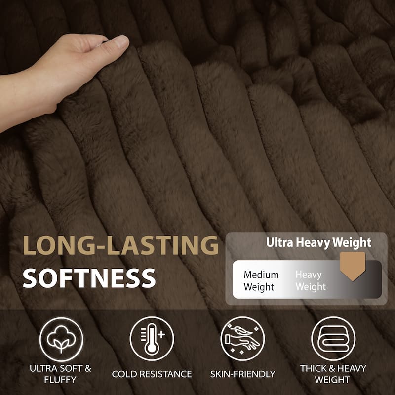 Luxury Reversible Textured Stripe Faux Fur & Velvet Throw