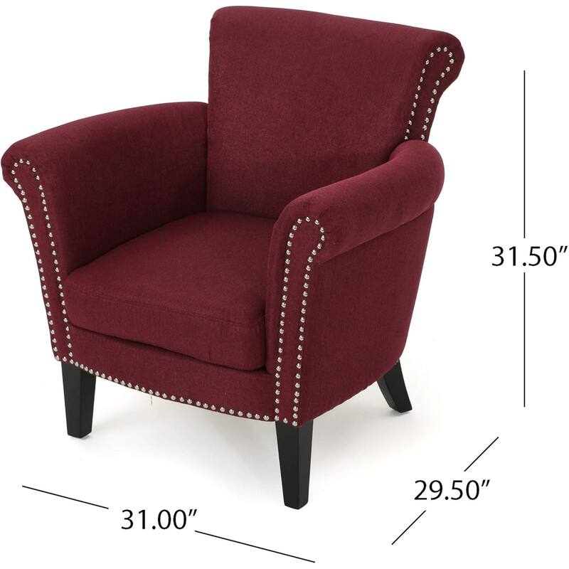 Roomfitters Tufted Nailhead Trim Club Chair, Modern Upholstered Accent Armchair for Living Room, Burgundy