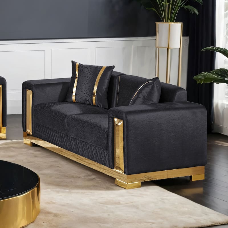 Furniture of America Maxine Glam Solid Wood Loveseat with Accent Pillows