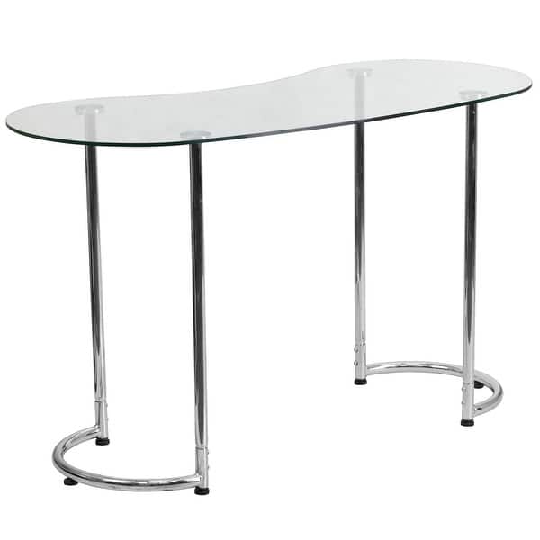 slide 3 of 3, Contemporary Desk with Kidney Shaped Curvaceous Clear Tempered Glass Top Clear/Chrome