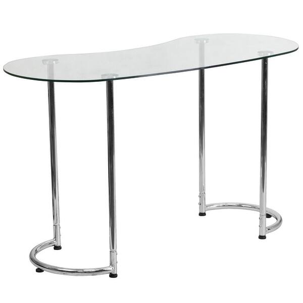 slide 3 of 3, Contemporary Desk with Kidney Shaped Curvaceous Clear Tempered Glass Top Clear/Chrome