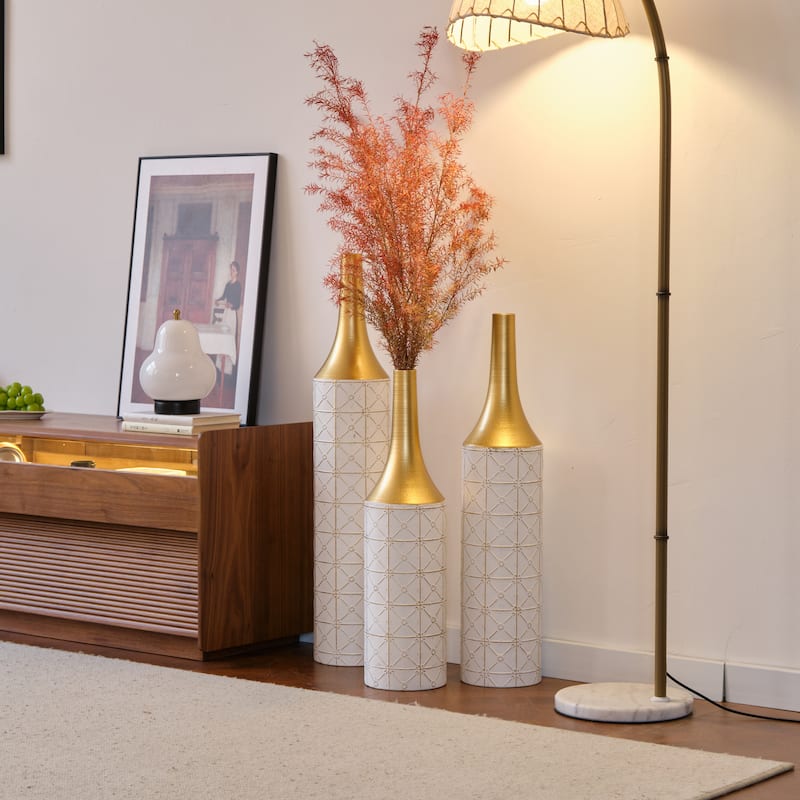 Metal Vases Set of 3, Floor Decorative Vase Glazed Metal Vases, Cylinder Vase