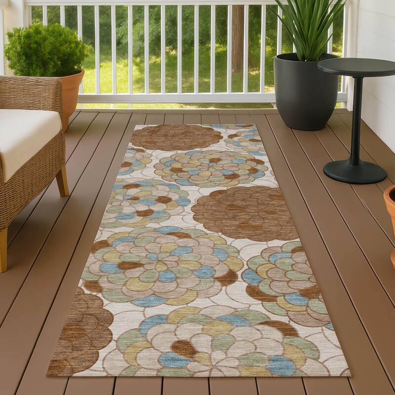 Machine Washable Indoor/ Outdoor Mosaic Cluster Chantille Rug - Paprika - 2'3" x 7'6"