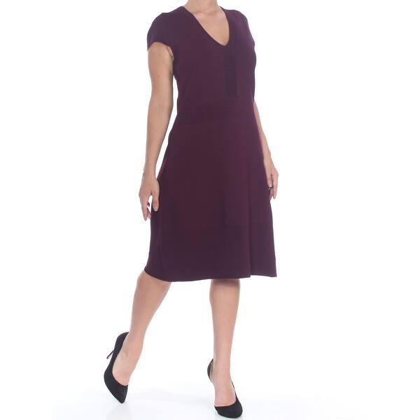 Shop Michael Kors Womens Purple Ottoman Ribbed Short Sleeve V Neck