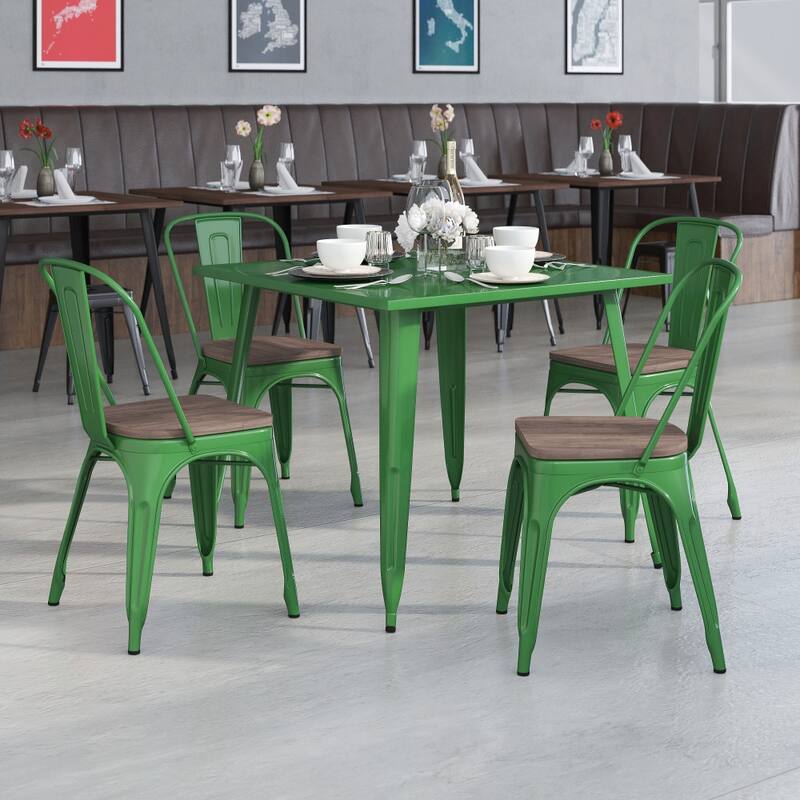 Wood Seat/ Galvanized Steel Stackable Chair (Set of 4) - 18"W x 20"D x 33"H
