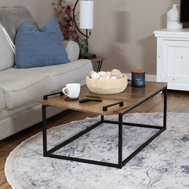 Industrial Coffee Table with Removable Serving Tray - 16 in H