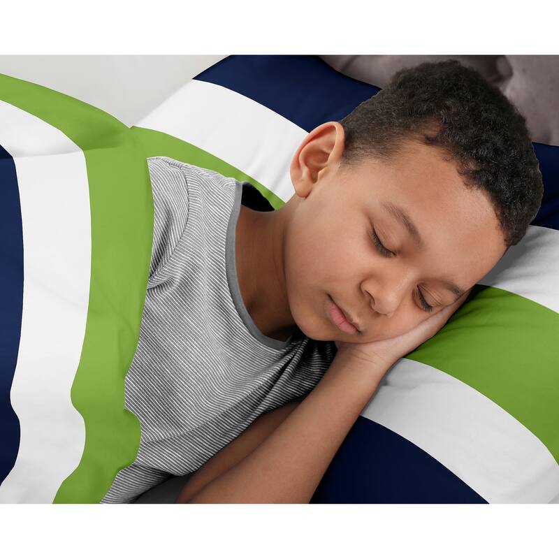 Sweet Jojo Designs Navy and Lime Stripe Collection 2pc Twin Bedding Set
