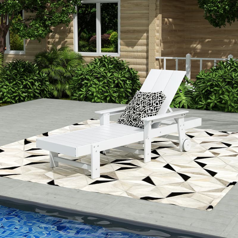 Shoreside Modern Poly Reclining Eco-Friendly All Weather Chaise Lounge With Arms & Wheels