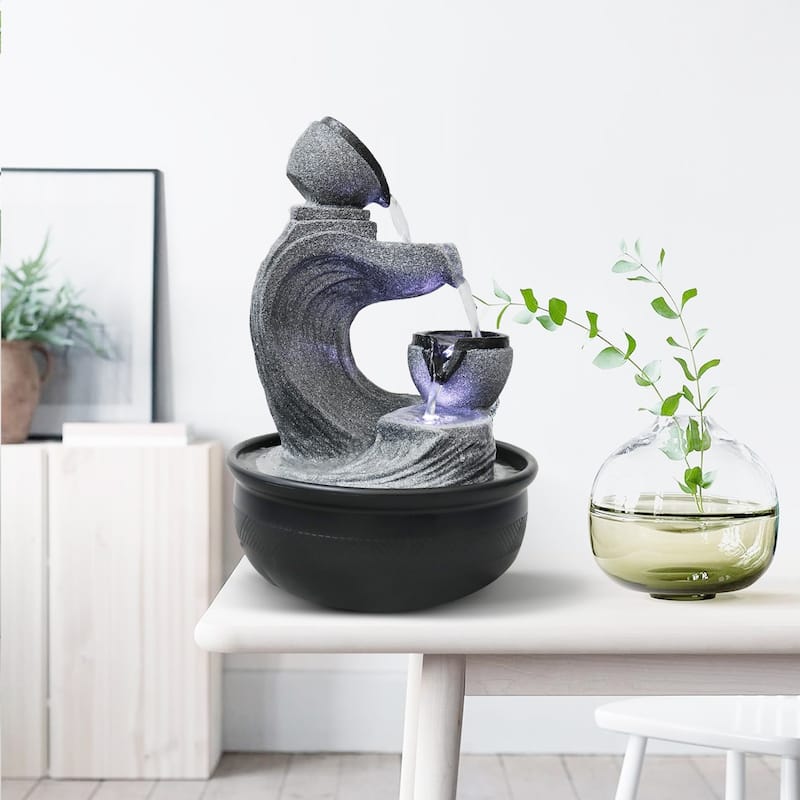 15.7"H Indoor Relaxation Tabletop Water Fountain Feature Desktop Waterfall Fountains