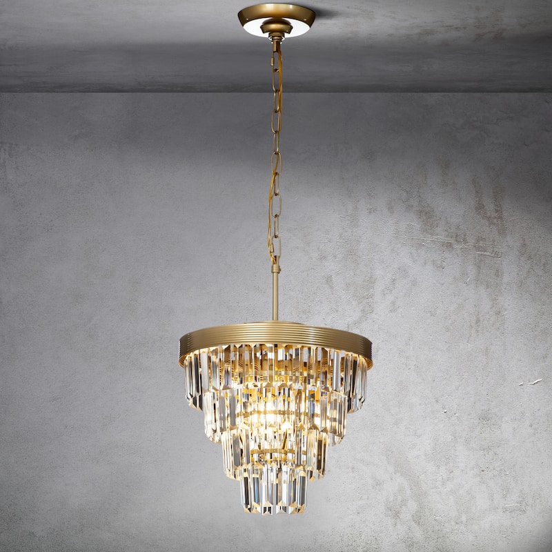 CraftHome 3-Light Elegant Tiered Antique Gold Mini Crystal Chandelier