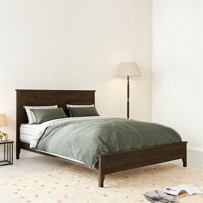 Modern Solid Wood King Size Platform Bed w/Sturdy Wooden Slats Support
