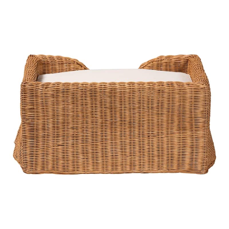 Belita Natural Rattan Pet Bed with Scalloped Base - Handwoven Wicker Enclosed Lounge Bed for Dogs or Cats with Removable Cushion