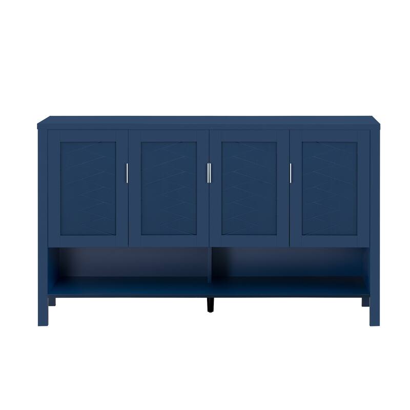 4 Doors Storage Sideboard with Open Shelf and 2-Tiers Adjustable Shelves, Multi Functional Buffet with 2 Side Hooks