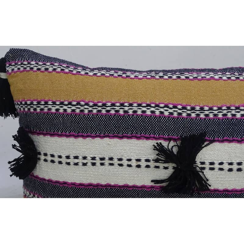 Vibhsa Handwoven 14"X 24" Throw Pillow with Poms