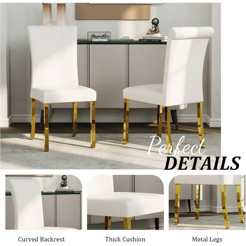 Luxury PU Leather Parsons Dining Chairs Side Chairs with Rolled Back and Stainless Steel Legs