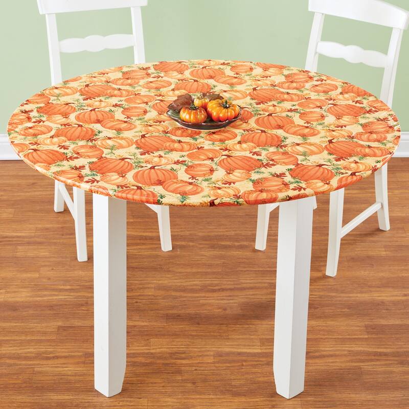Durable Pumpkin Vinyl Stretch-to-Fit Table Cover - Large - Orange