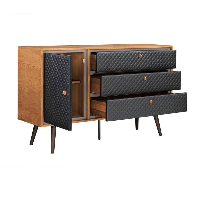 HomeRoots 63" Brown and Black Solid Wood Three Drawer Double Dresser