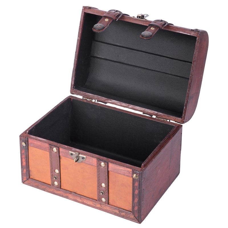 Vintiquewise Wood/Leather Treasure Box Trunk - brown