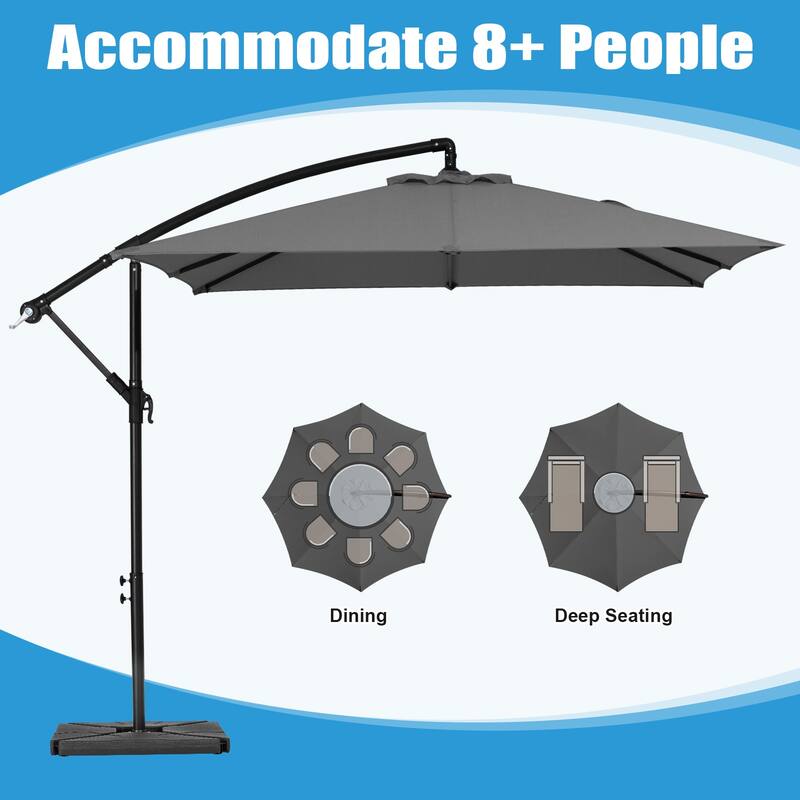 8ft×8ft Square Steel Crank-lift Cantilever Umbrella With Weighted Base