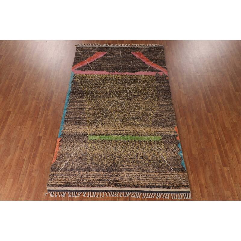 Abstract Moroccan Oriental Area Rug Hand-Knotted Wool Carpet - 6'6" x 10'8"