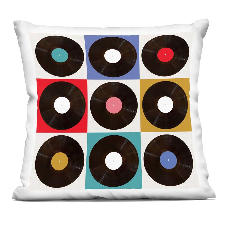 Stupell Geometric Music Records Decorative Printed Throw Pillow Design by Katrina Craven - Accent - Polyester - Multi-Color - Single