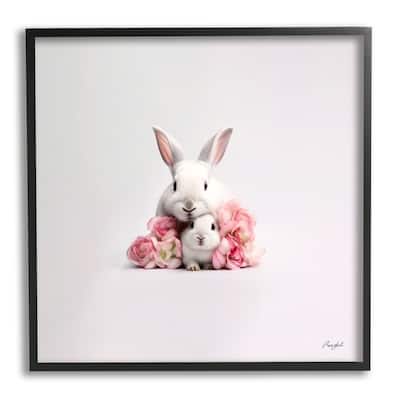 Stupell Bunnies with Pink Peonies Framed Giclee Art Design by Roozbeh