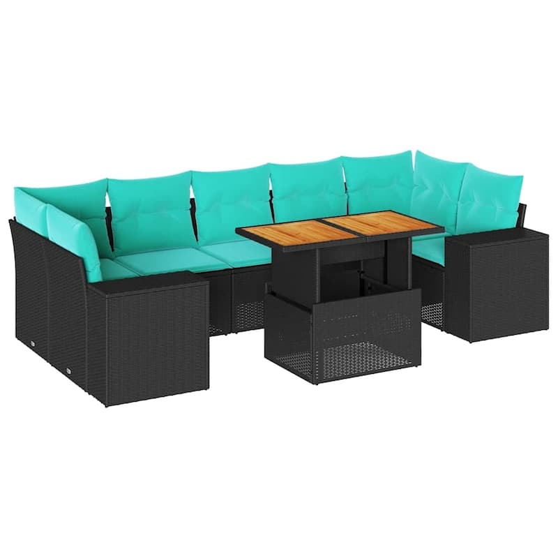 vidaXL 8 Piece Patio Sofa Set with Cushions Black Poly Rattan - 21.7 x 24.4 x 27.2